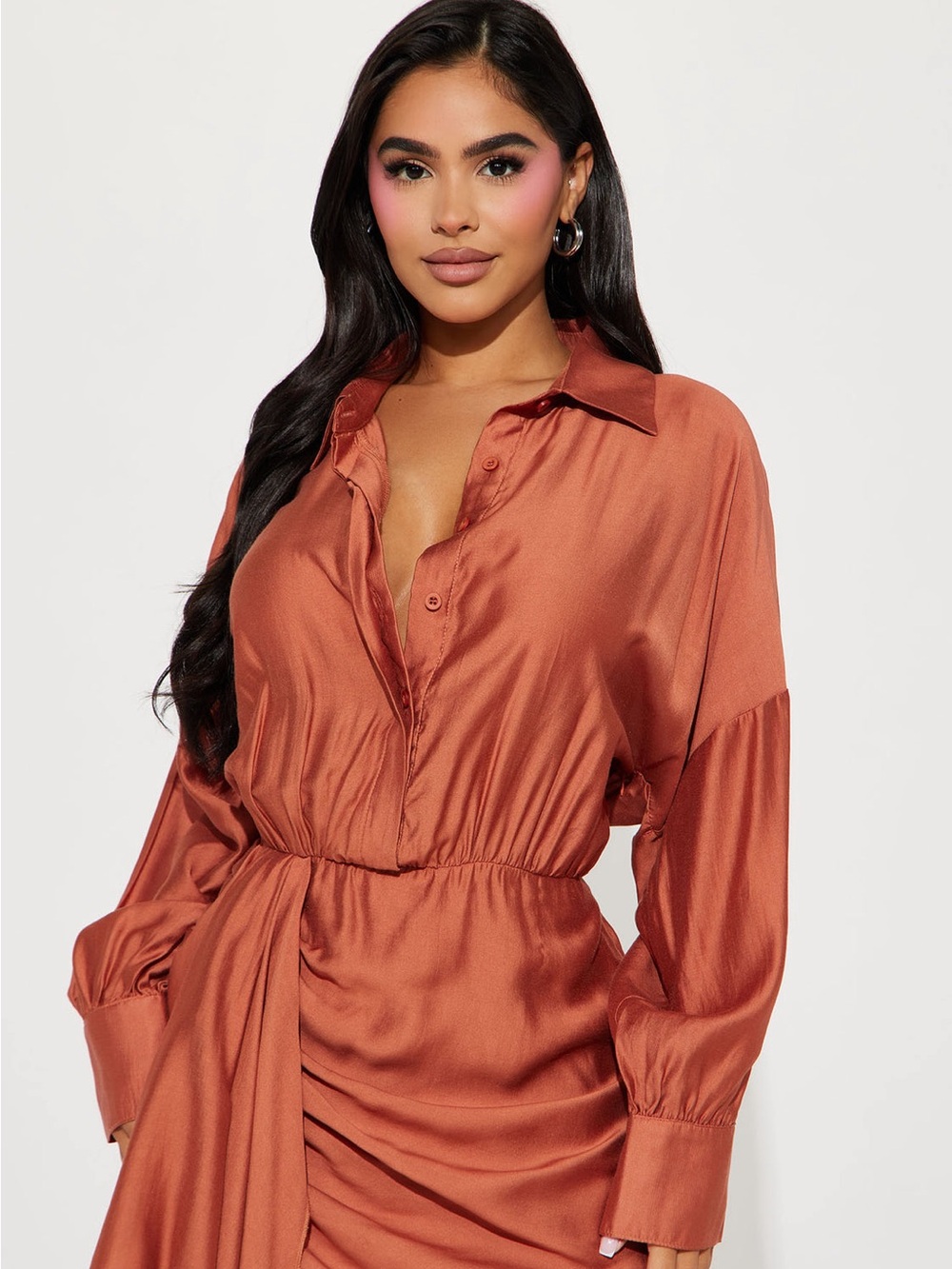 Jamie Button Down Mini Dress - Rust - Picture 3 of 6